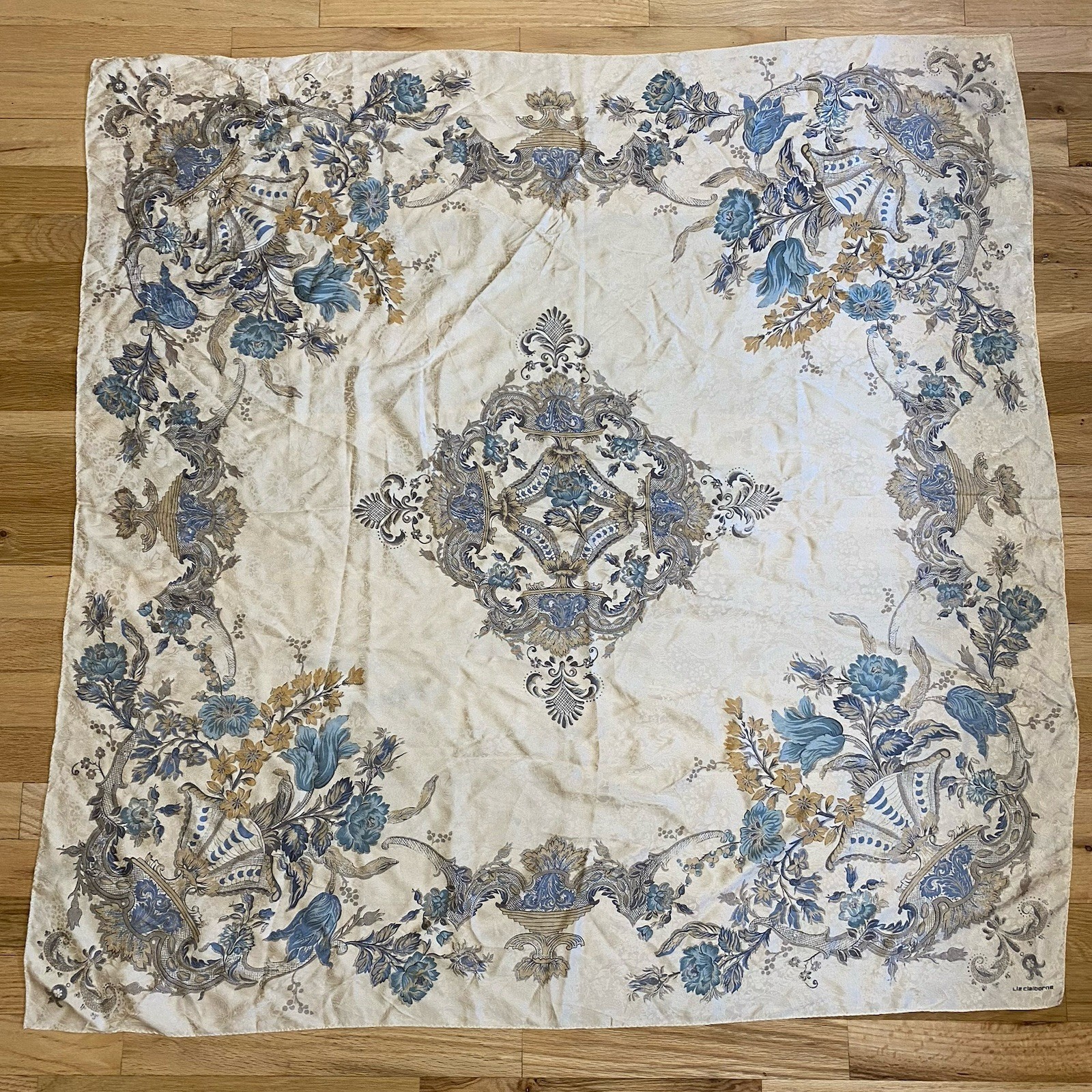 Liz Claiborne Large Baroque Style Floral 100% Silk Scarf 42X42