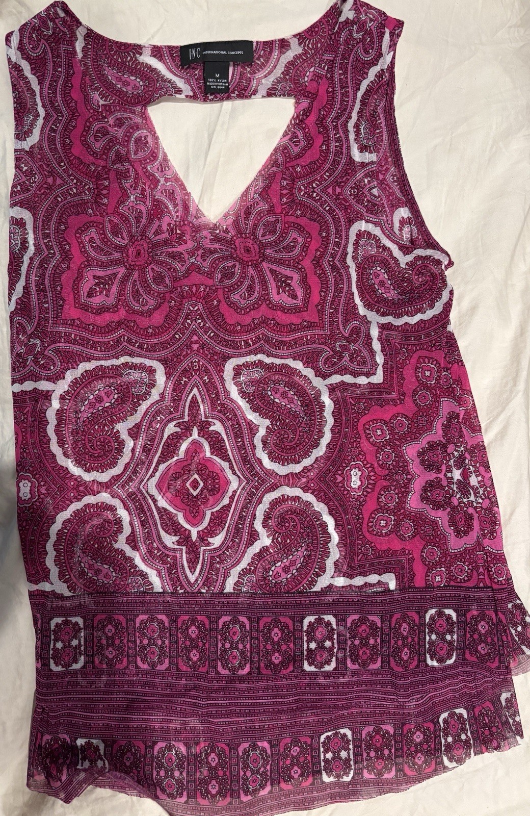 Women INC International Concepts Glam Paisley V-Neck Sleeveless Top Sz M