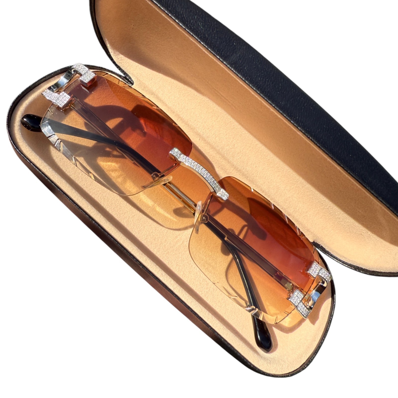 Real 925 Silver Big C VVS MOISSANITE Light Brown Sunglasses – Iced Buffs Glasses