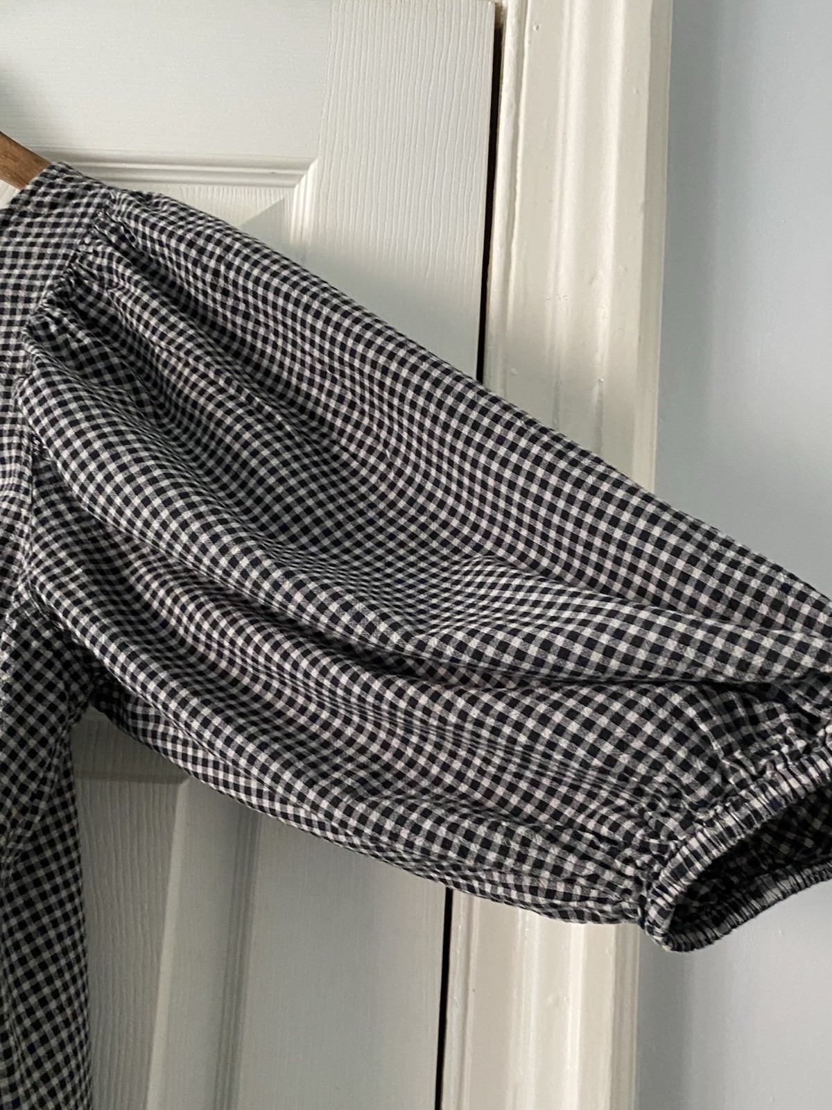 TOAST Black & White Gingham Cotton Round Neck Balloon Sleeve Blouse Size 6