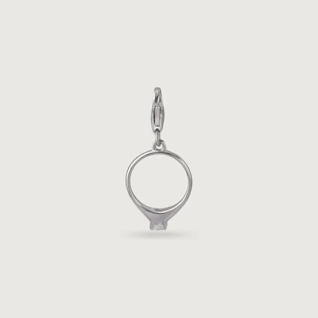 Solitaire Ring Charm Cubic Zirconia 925 Sterling Silver Pendant for Bracelet