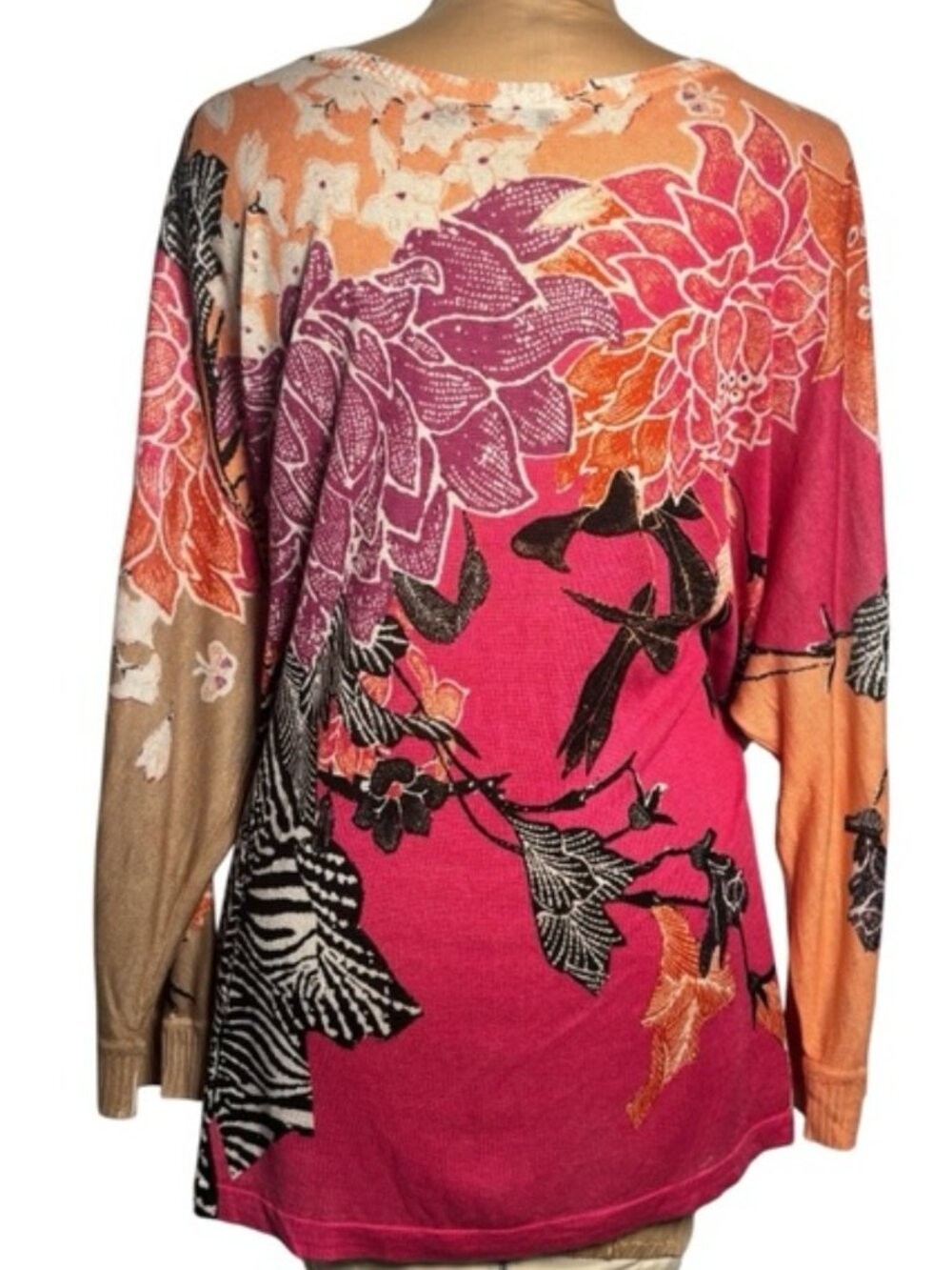 Nic + Zoe Floral Print Lightweight Knit Top Long Sleeve Scoop Neck Size 3X