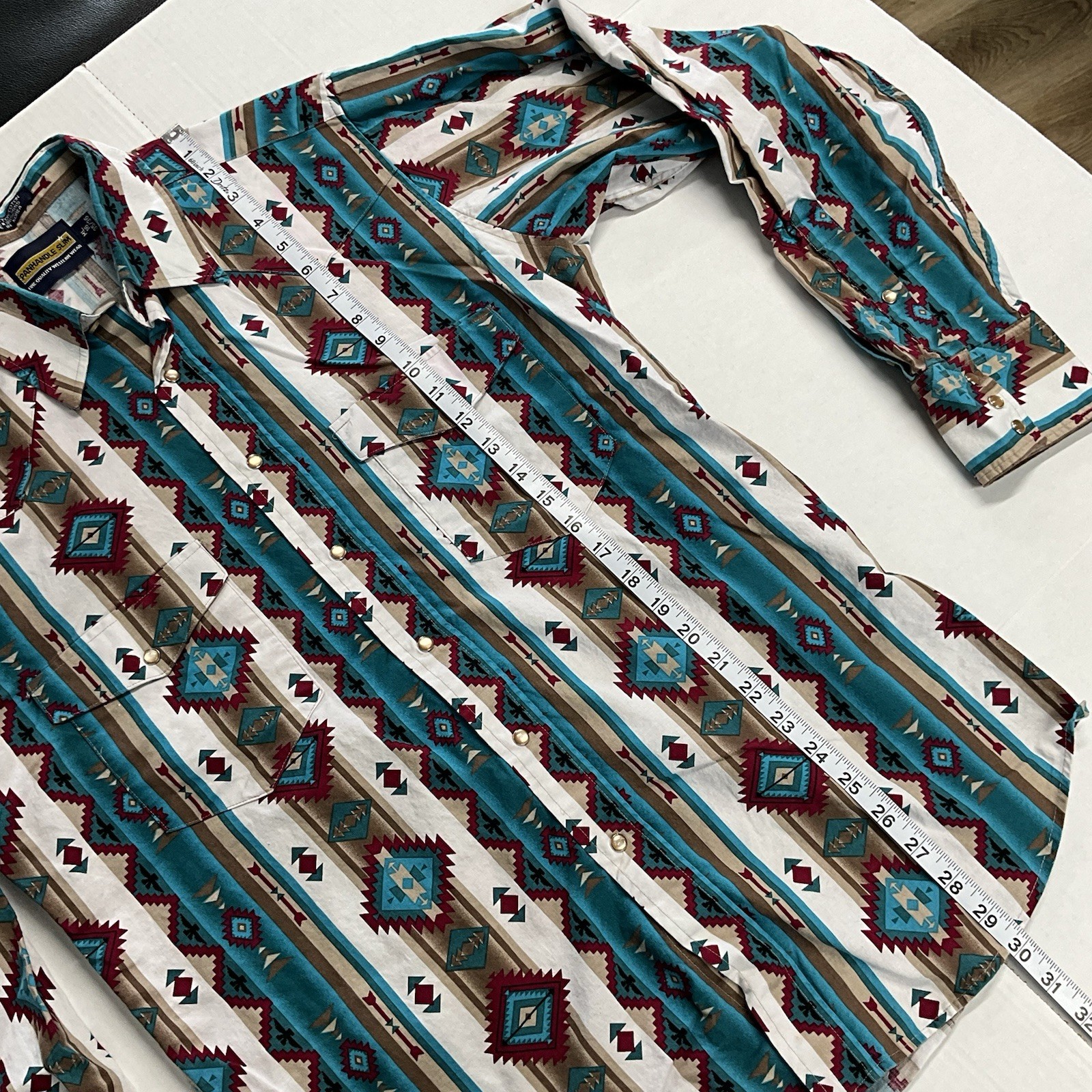 Vintage Panhandle Slim Men’s Geometric western Long Sleeve Pearl snap Shirt L
