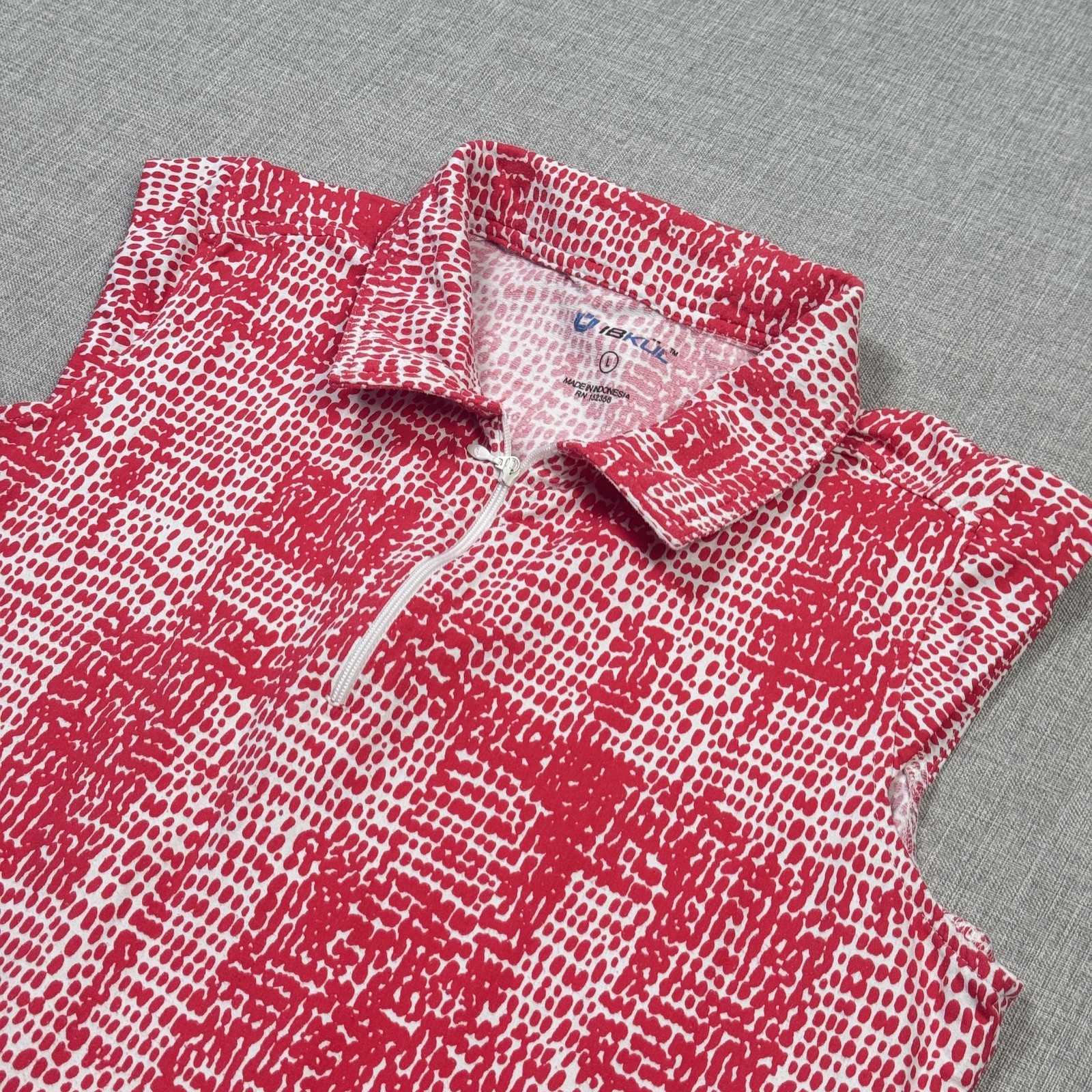 IBKUL 1/4 Zip Geometric Sleeveless Polo Womens Large Red Sleeveless Stretch