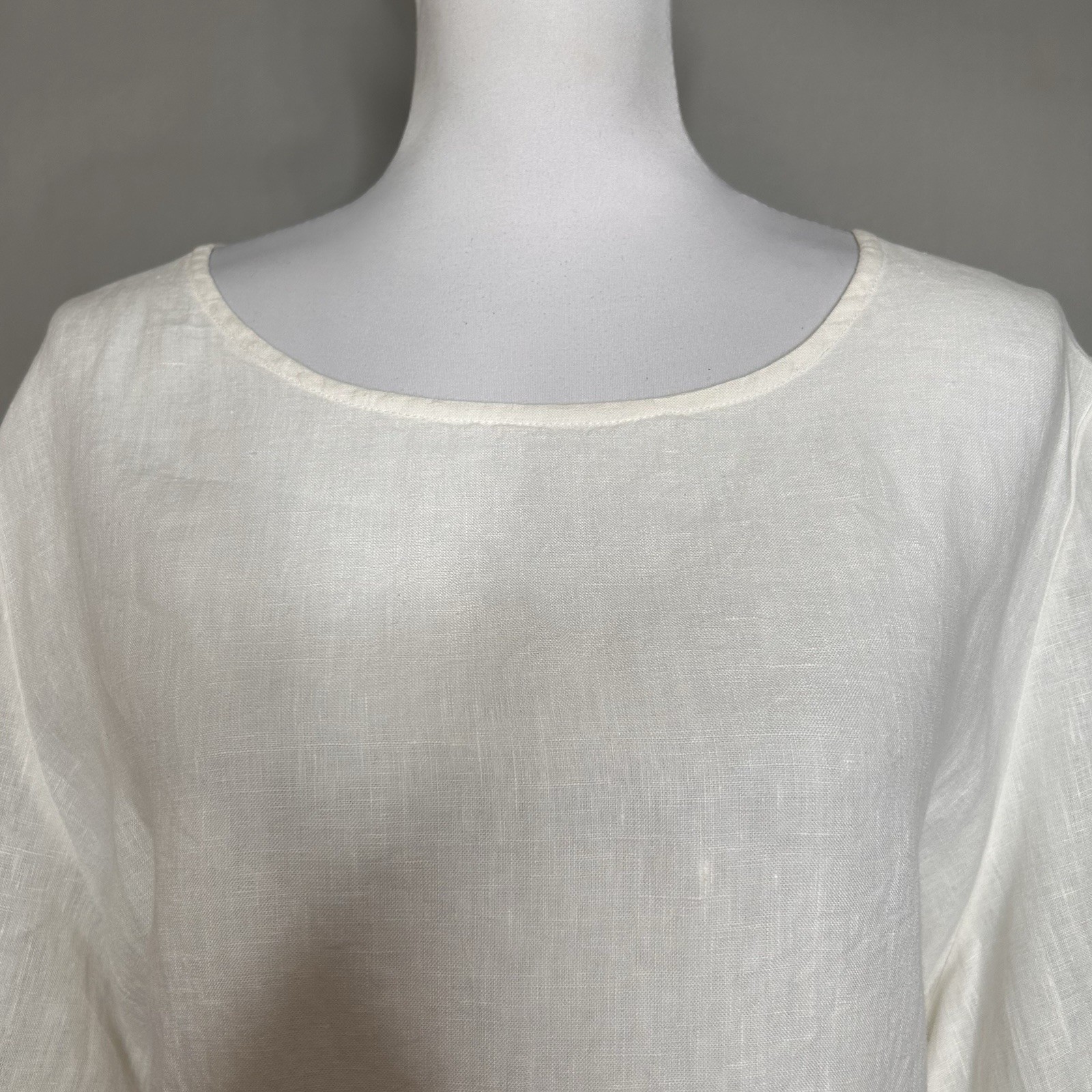 Bryn Walker Linen Top L Cara Ivory Boxy Tie Waist Lagenlook Minimalist Blouse