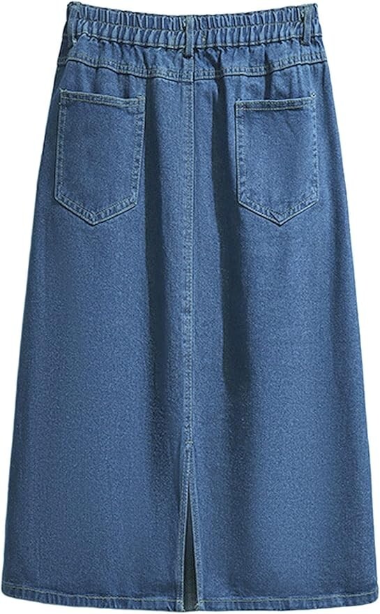 Women’s Summer Casual Elastic Waist Pockets Work Midi Denim A Line Skirt