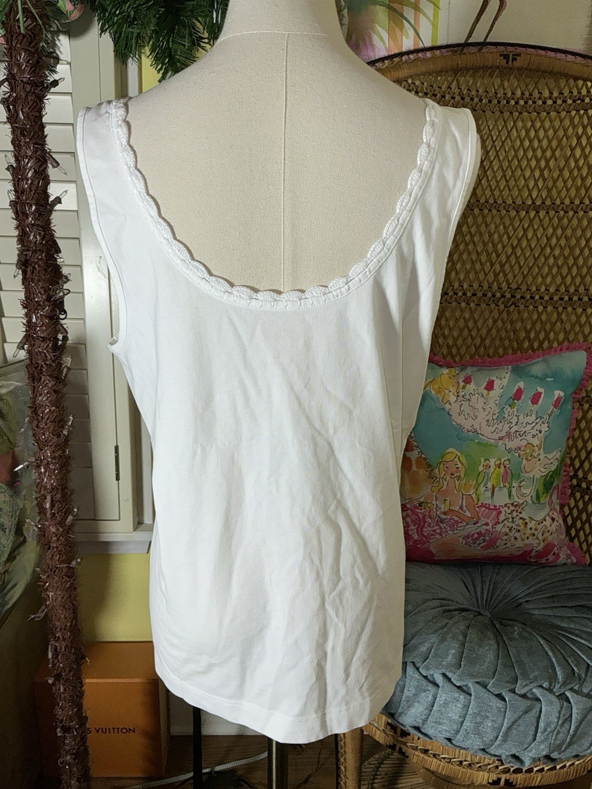 Lilly Pulitzer NWT Gabbie Crochet Trimmed Knit Tank Top White $58 Size L,XL