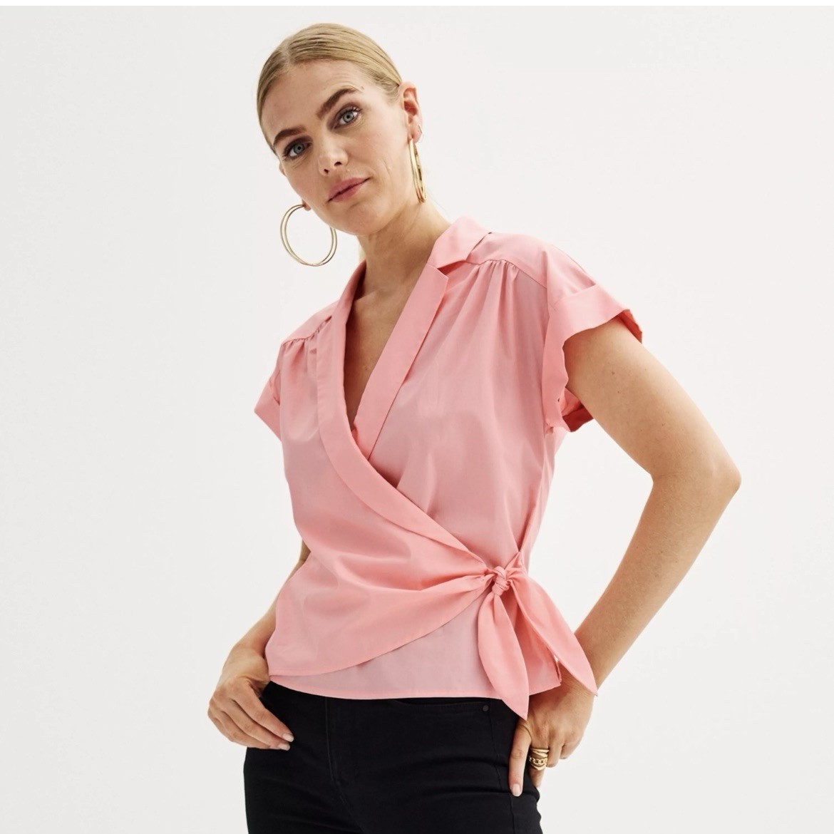 Nine West Women’s Top structured Utility Wrap Pink Coral NWT XL Feminine Chic