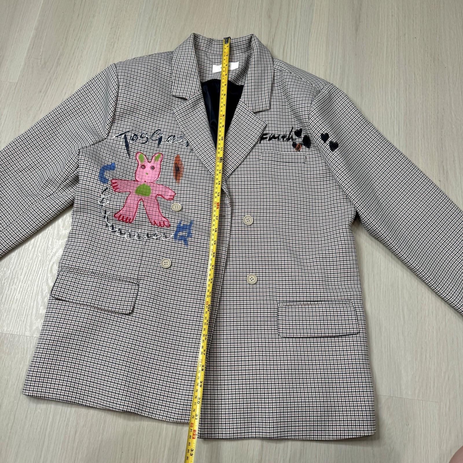 THELEADER Men’s Gray Houndstooth Embroidered Lined Blazer Pockets Size M