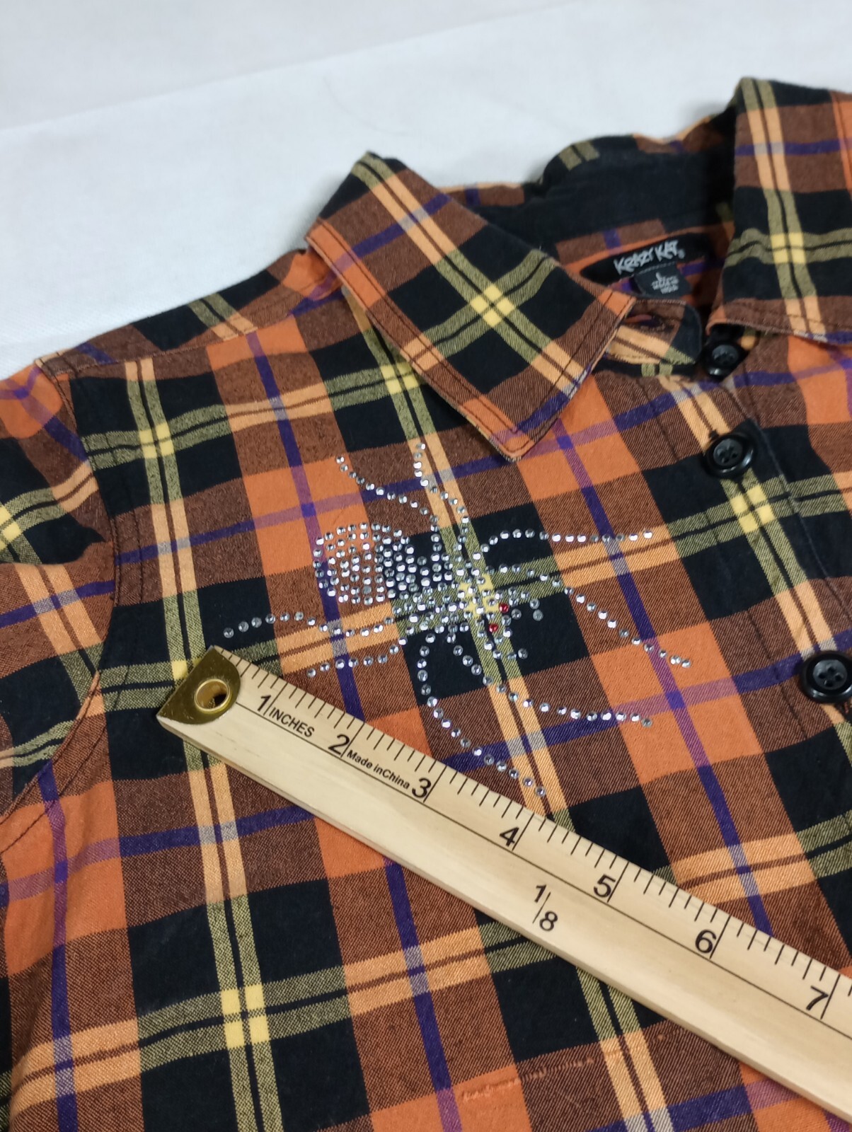 Krazy Kat Halloween Button Front Rhinestone Spider Shirt Women’s Size L