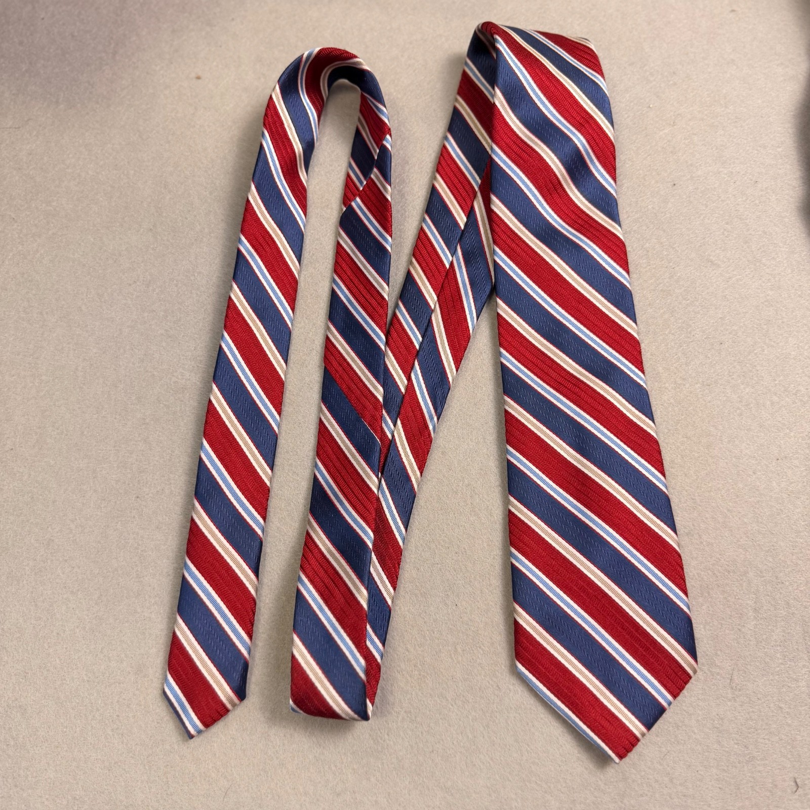 Black and Brown 1826 Regimental Red, Blue, Beige Stripes 100% Silk 61 x 3 3/4”