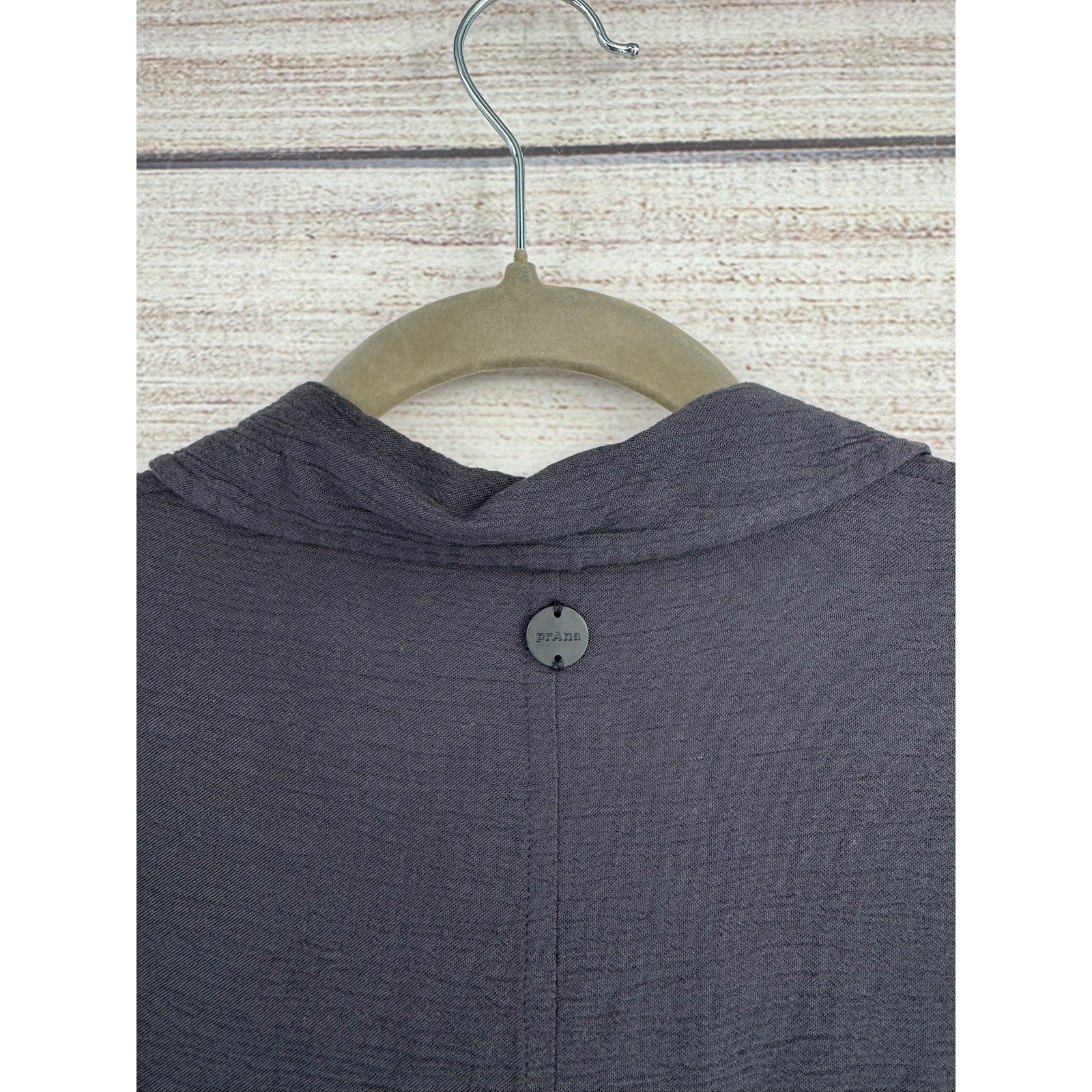 prAna Organic Cotton Button Down Tunic Shirt Womens Medium Black Stretch Pockets