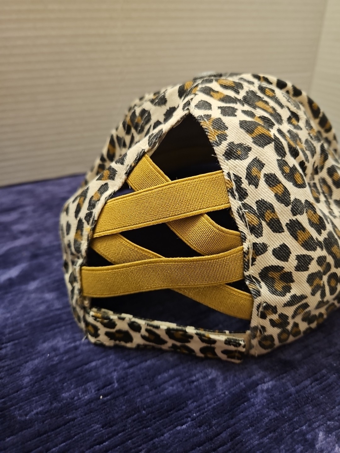 Leopard Black & Tan Factory Distressed Adjustable Ponytail Trucker Hat NEW