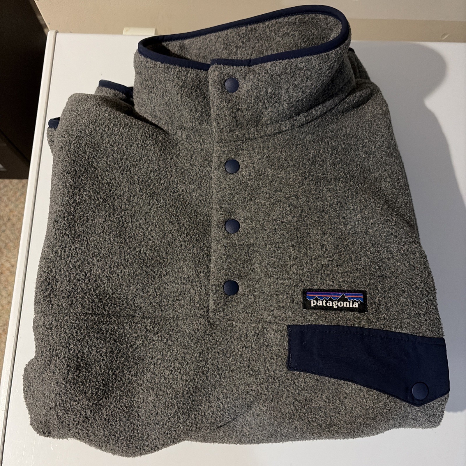 Patagonia Synchilla Snap-T Fleece Pullover Mens Large Grey Navy