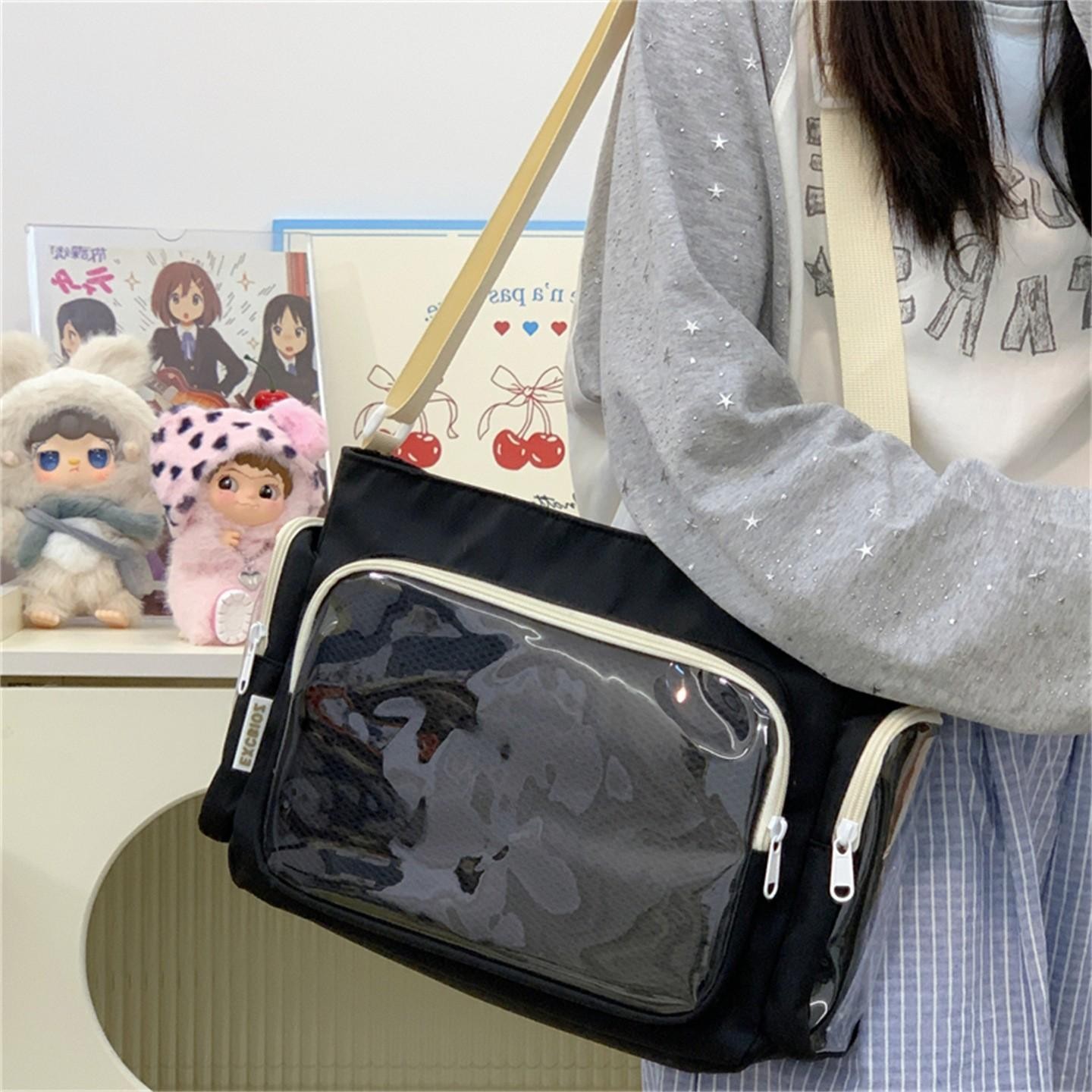 Trendy Transparent Ita Bag Large Capacity Crossbody Shoulder Bag School Fashion