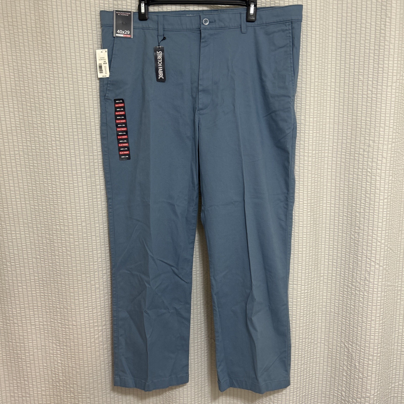 Roundtree & Yorke Men 40X29 Classic Fit Flat Front Pants Stretch Fabric Blue NWT