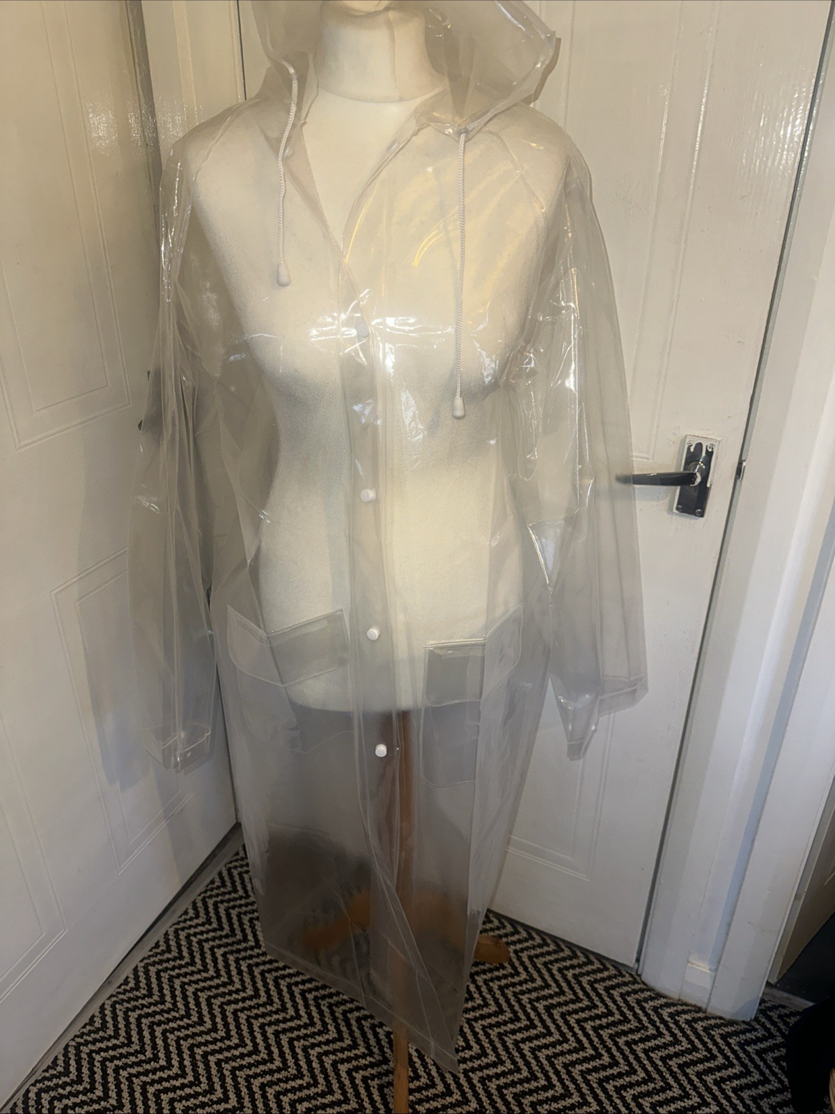 Erotic Waterproof PVC Plastic Vinyl Long Raincoat Mac Fetish SeeThrough 12/14