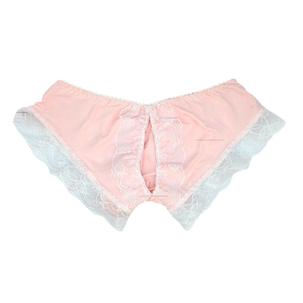 Sissy Pouch Panty Lace Open Rear Crossdresser Transgender Pink Frilly Panties