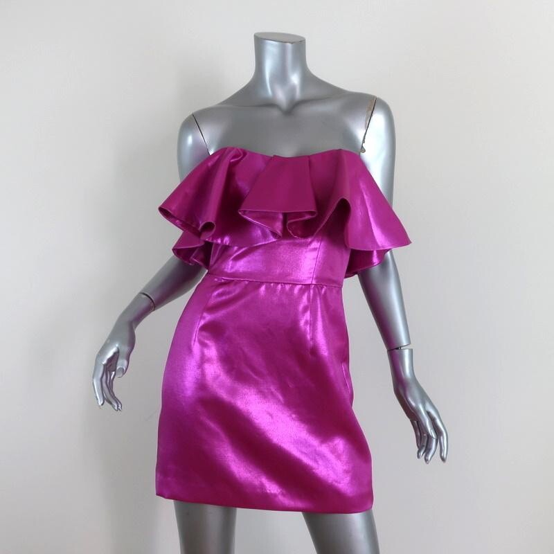 Zara Metallic Pink Mini Dress Ruffle XS Strapless Barbie Core Shiny New Cocktail