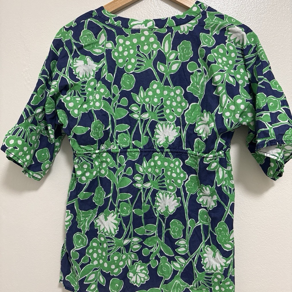 Lilly Pulitzer Women’s XS Green Blue White Floral V-Neck 3/4 Drawstring Dress
