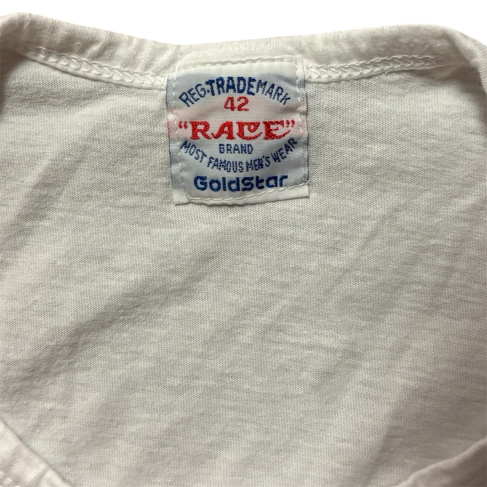Vintage Race Brand Goldstar White Henley L/S T-Shirt Tee Mens Size 42