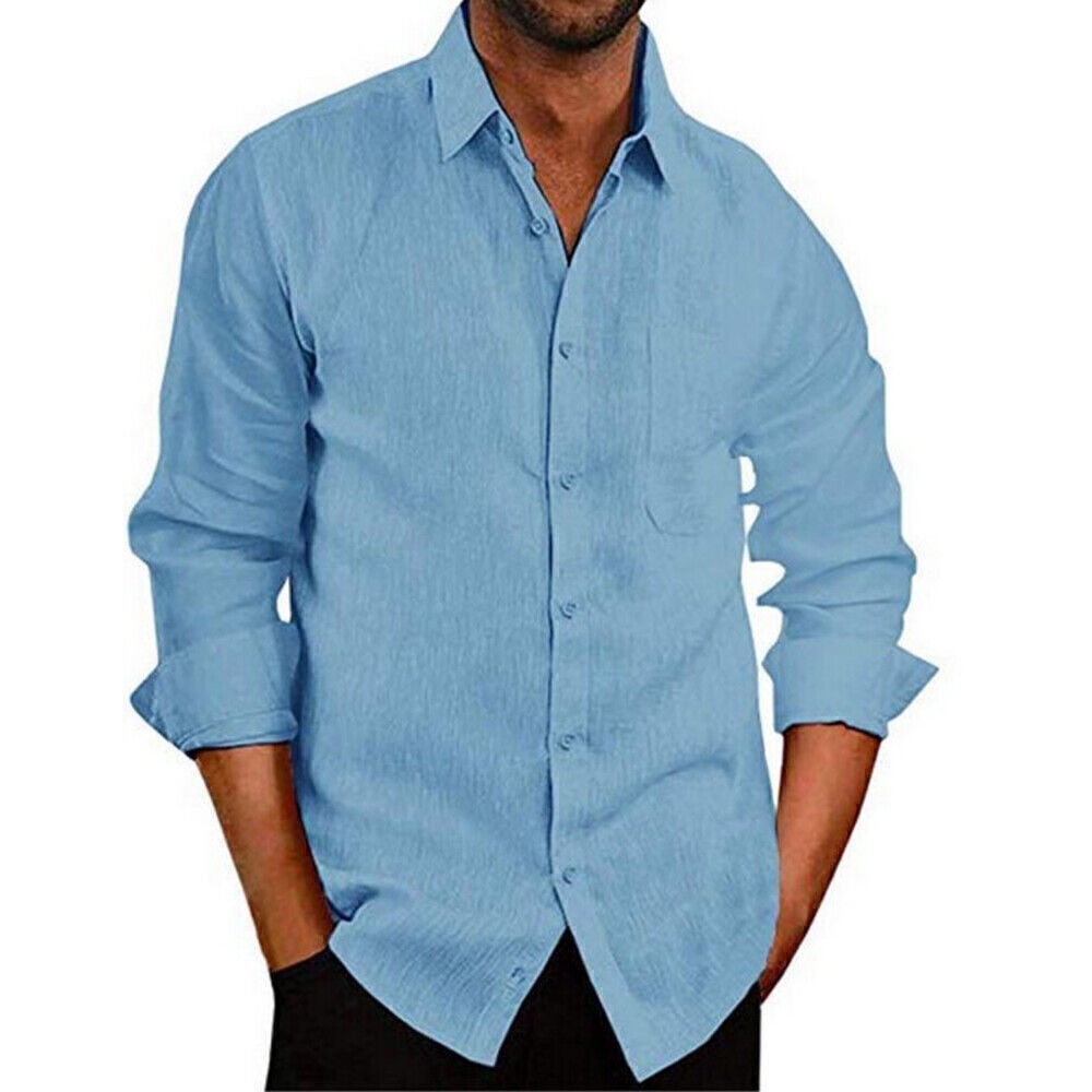 Mens Turn-Down Collar Long Sleeve Shirts Formal Classic Business Tops Blouse Tee