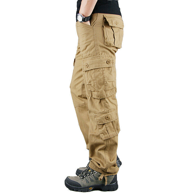 8 Pockets Men’s Cargo Pants Cotton Work Trousers Tactical Combat Outdoor Pants