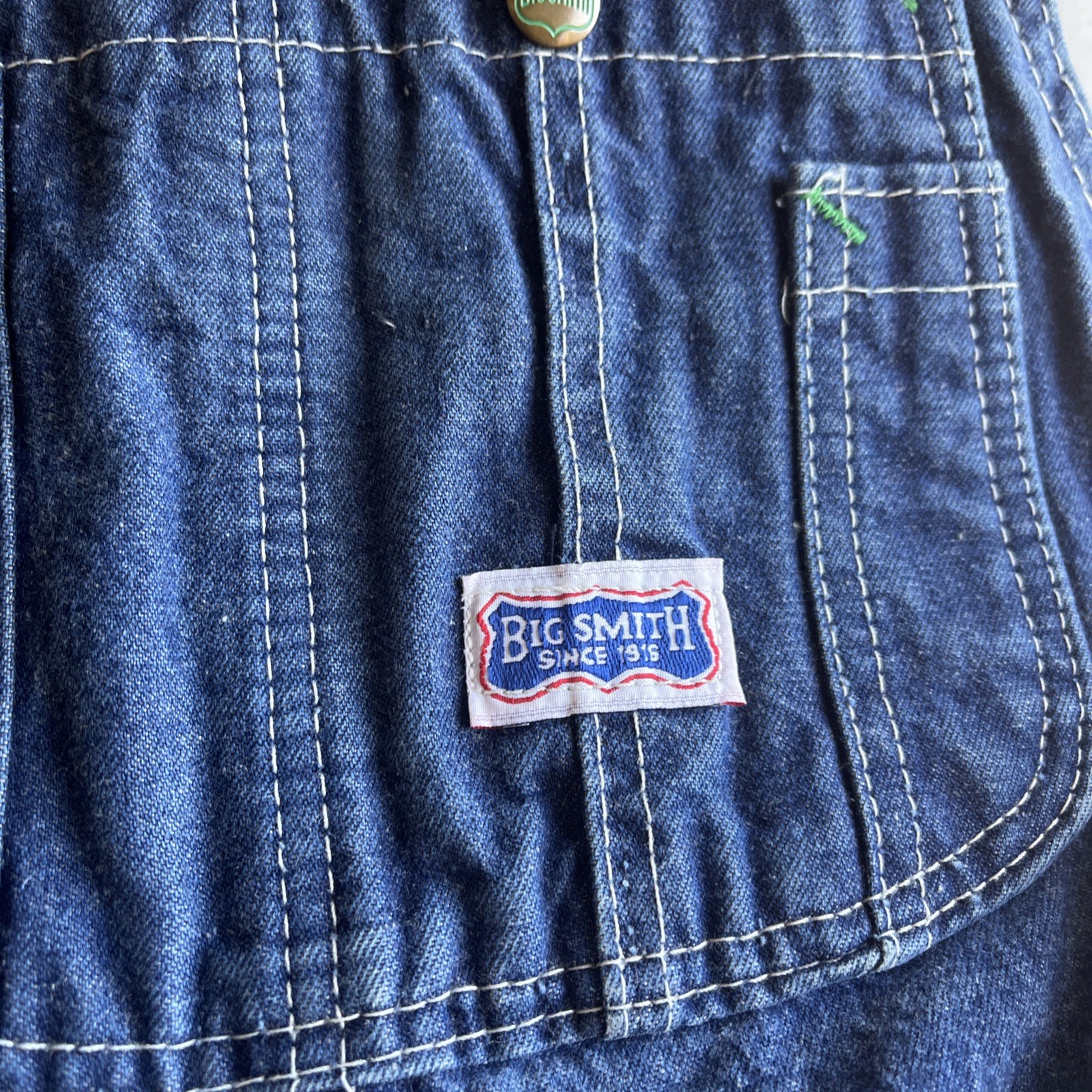 Big Smith Carpenter Bib Overalls 38×32 Made USA Workwear Button Fly Blue Nice!!