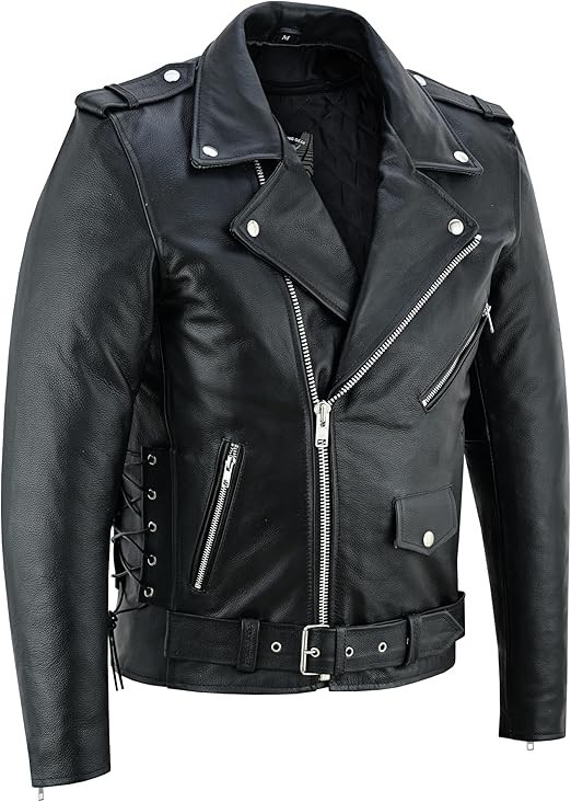 Mens Brando Premium Leather Jacket Motorcycle Perfecto Black Marlon Biker Jacket