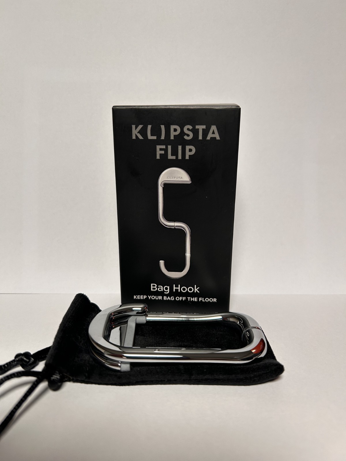 KLIPSTA FLIP Bag Hook – Portable Purse Hanger – Silver