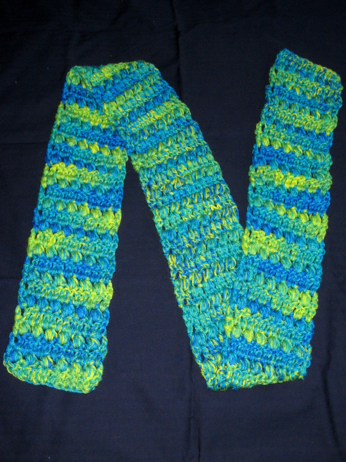New! HANDMADE Knit CROCHETED Womens HAT and SCARF SET Blue GREEN Yellow ART Mens