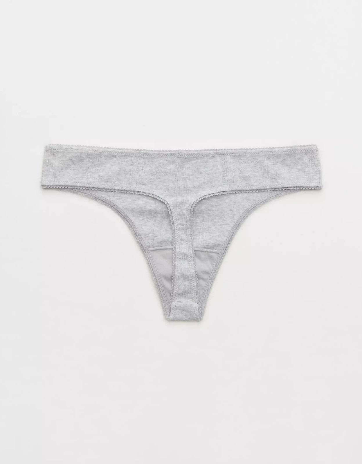XS American Eagle AERIE Superchill Pointelle Thong Panties Underwear MedHtr Gray