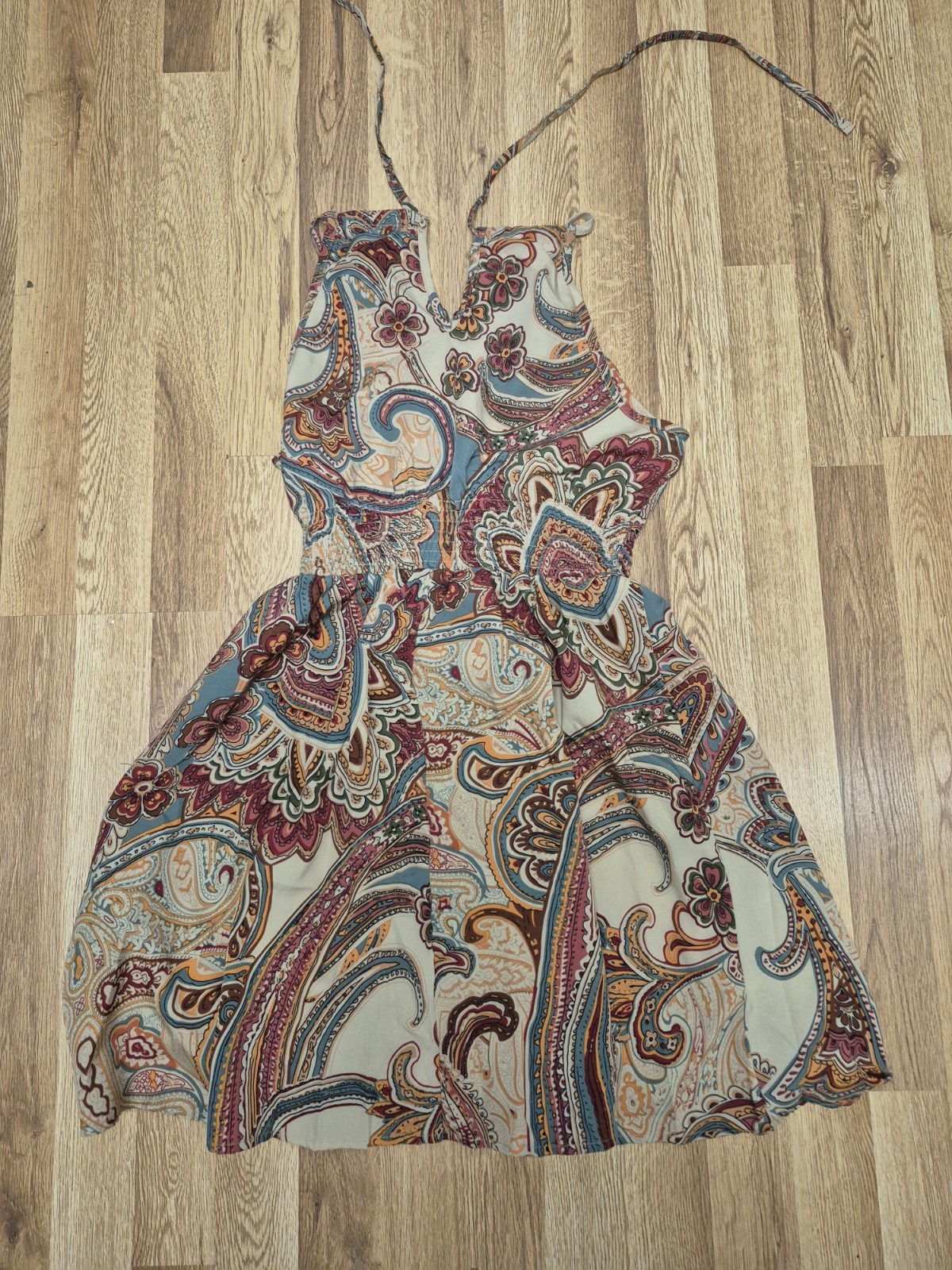 Women’s Multicolor Paisley Halter Sleeveless Fit & Flare Mini Dress S