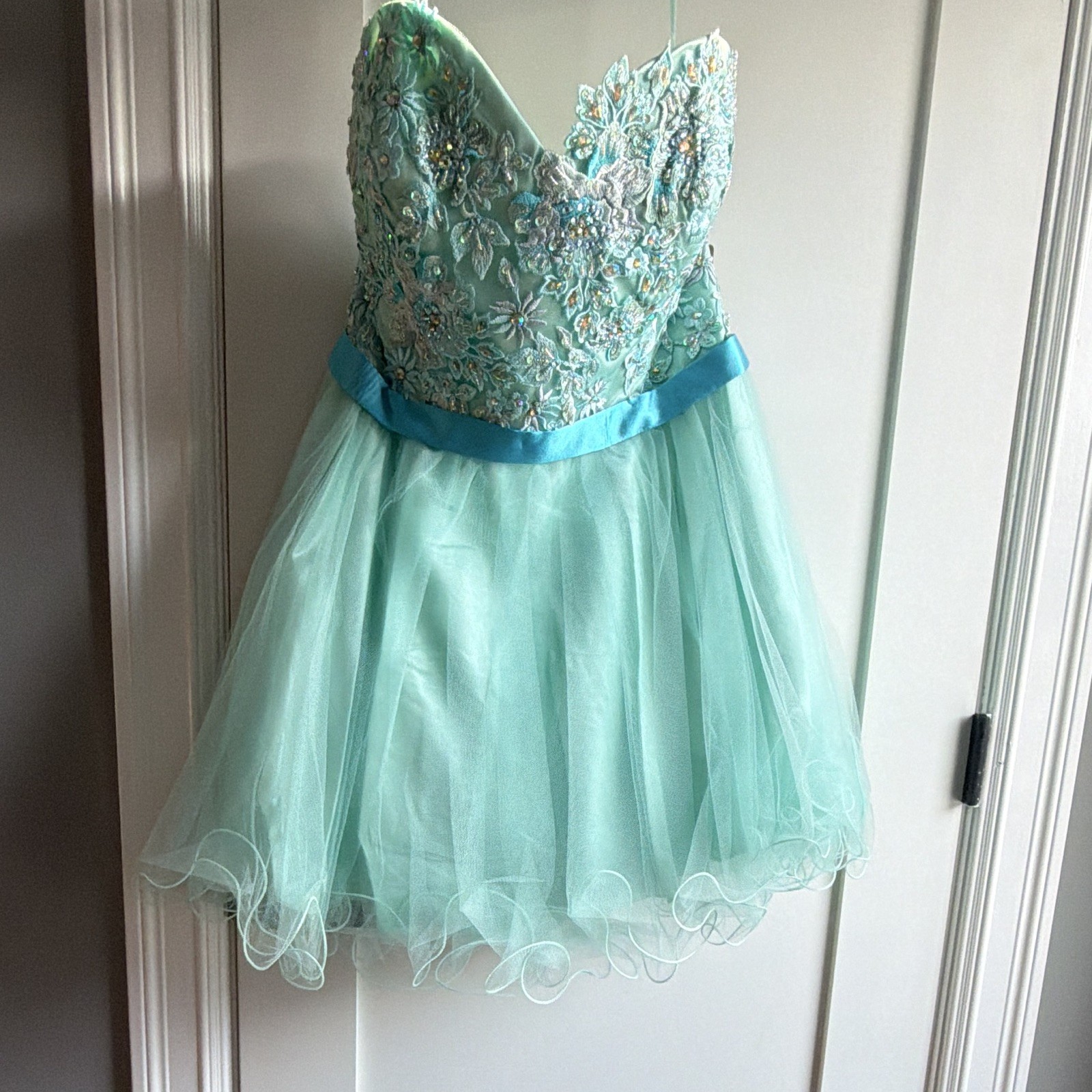 Aspeed Women’s Size 2XL Regular Turquoise Solid Strapless Sweetheart Tulle Dress
