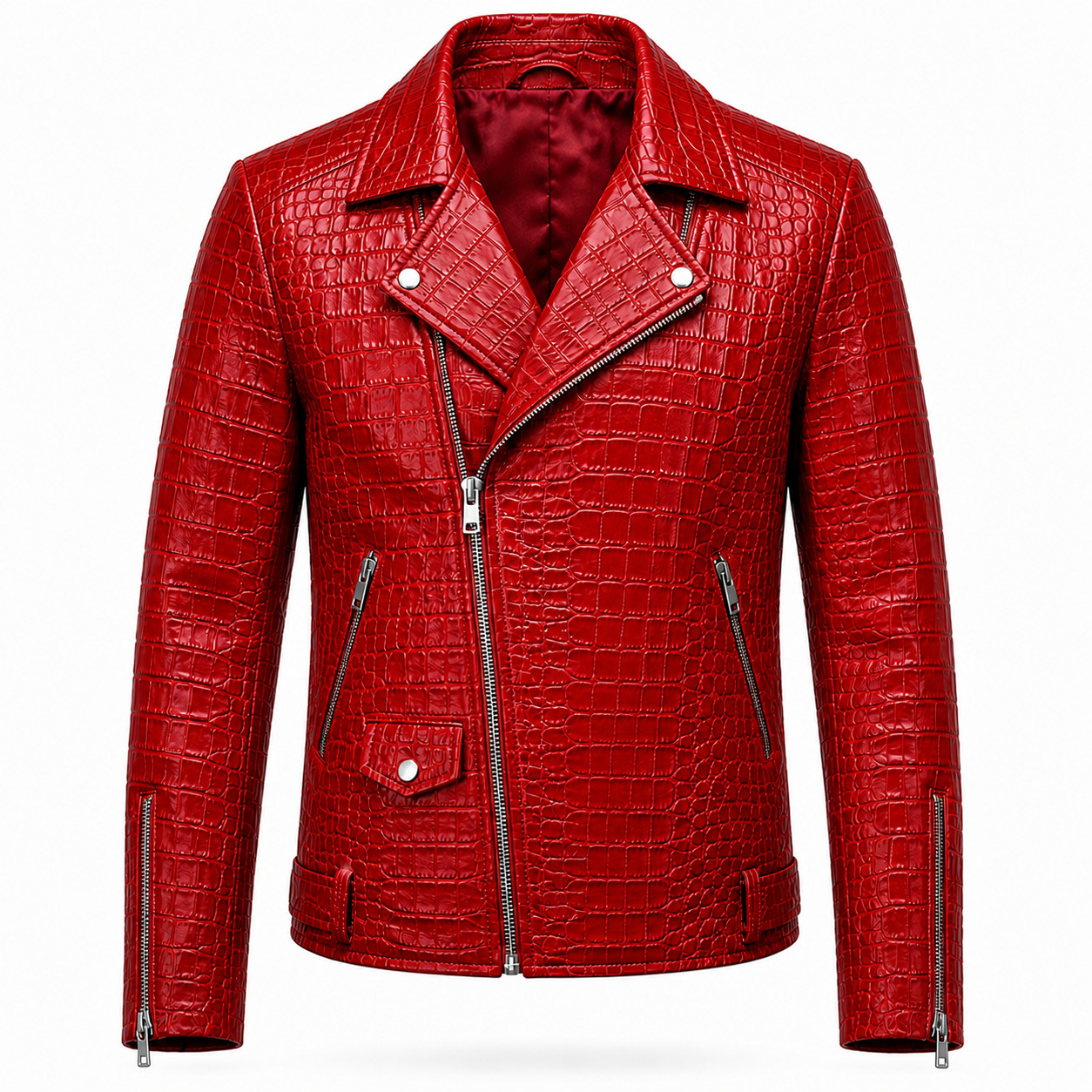Crocodile Embossed Genuine Leather Men’s Luxury Jacket | Cafe Racer Biker Jacket