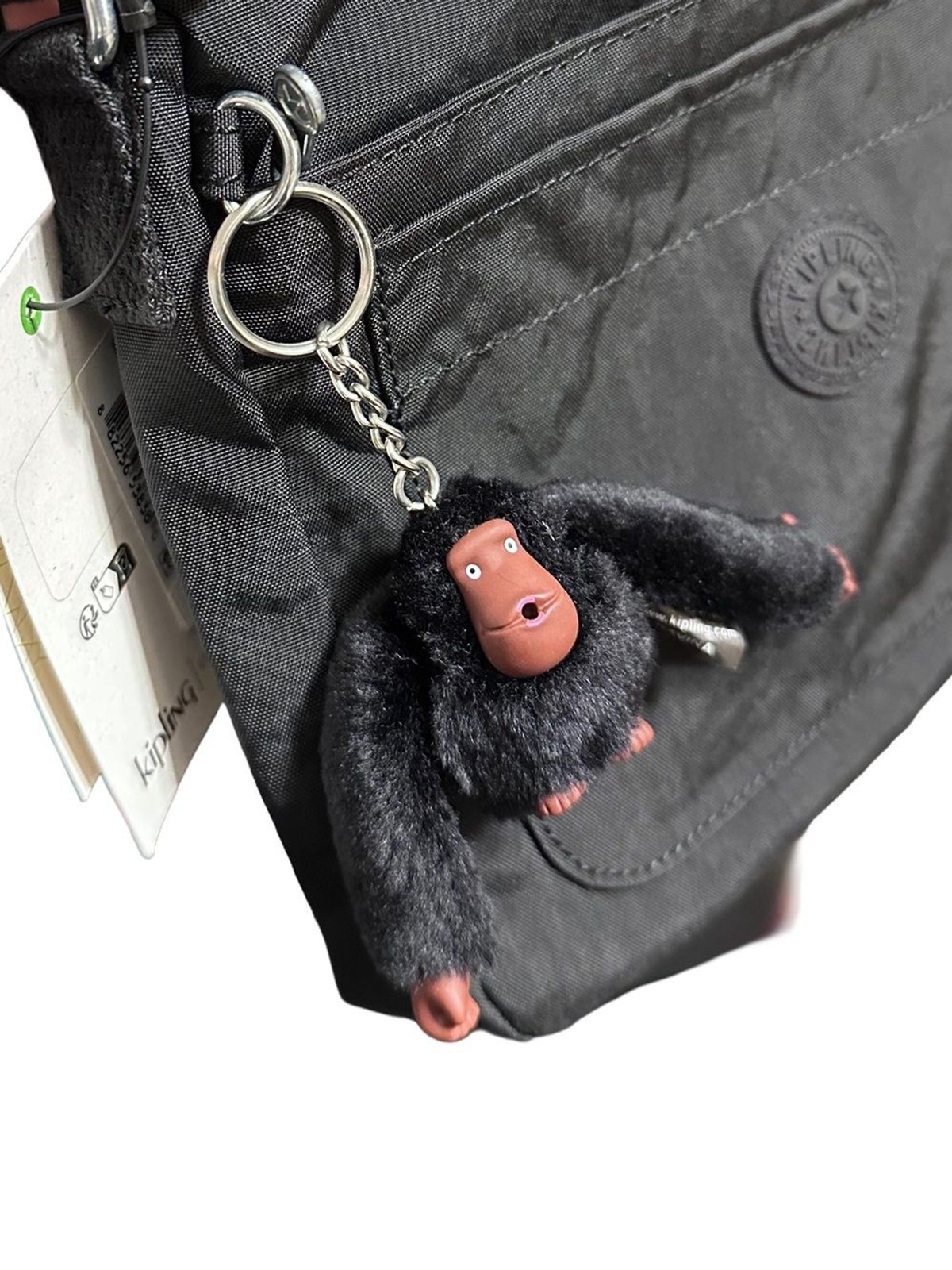 NWT Kipling Black Nylon Crossbody Bag Monkey Charm