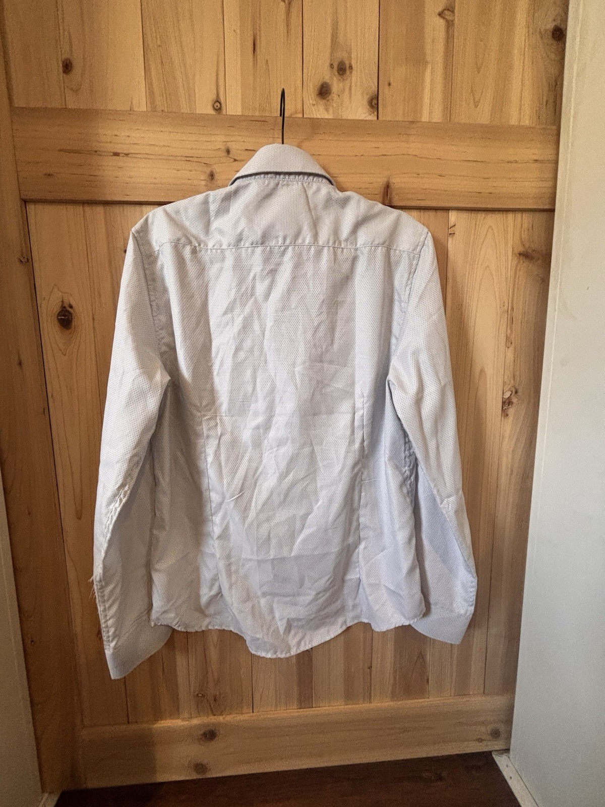 Denim & Flower Slim Fit White Geometric Dress Shirt M 32/33 Easy Care Cotton