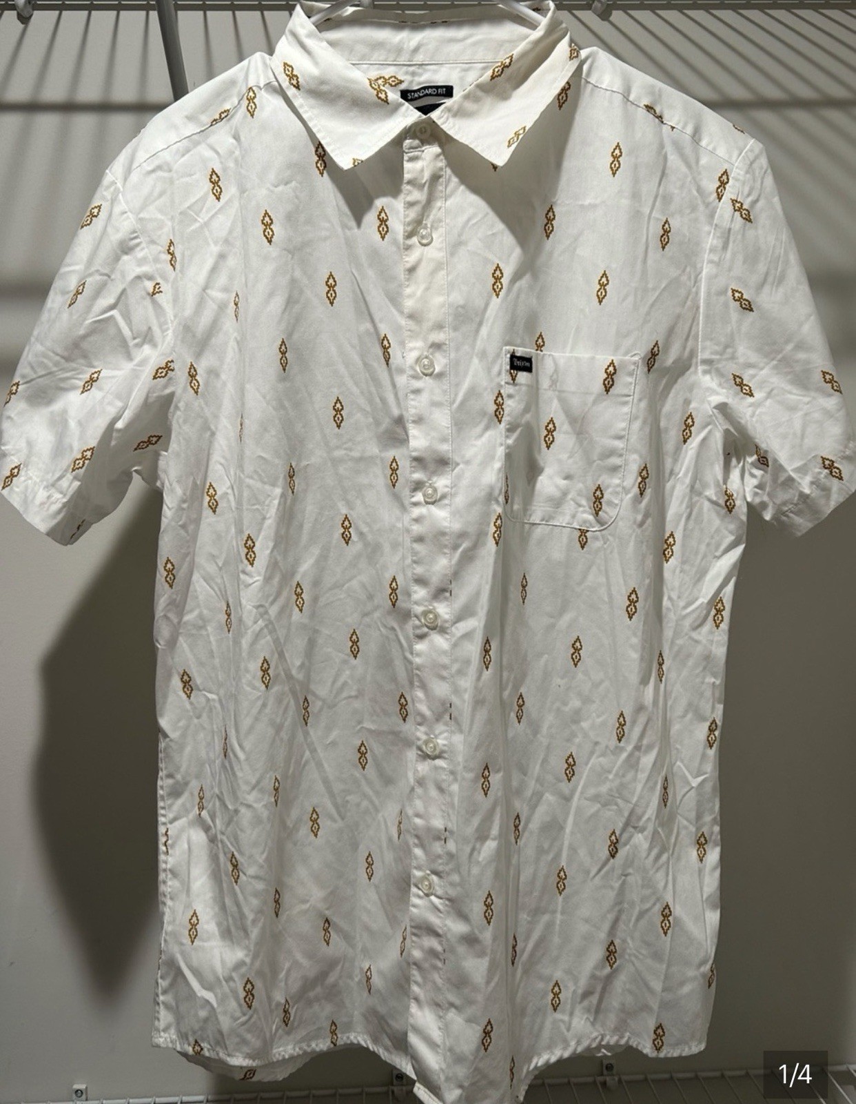 Brixton Standard Fit Mens L White w/Gold Geometric Short Sleeve Button Up
