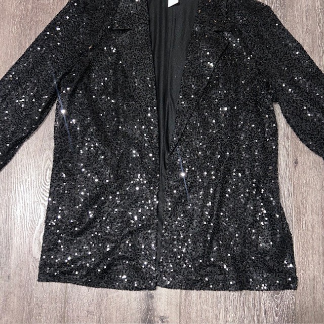 Melrose & Market Black Sequin Notched Collared Open Blazer Size S Small