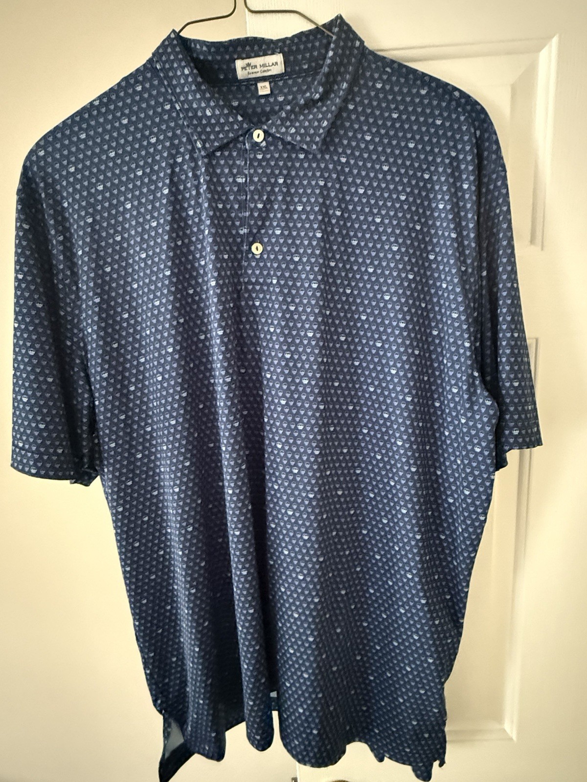 Peter Millar Summer Comfort Polo Shirt XXL Navy Skull Print Performance Golf