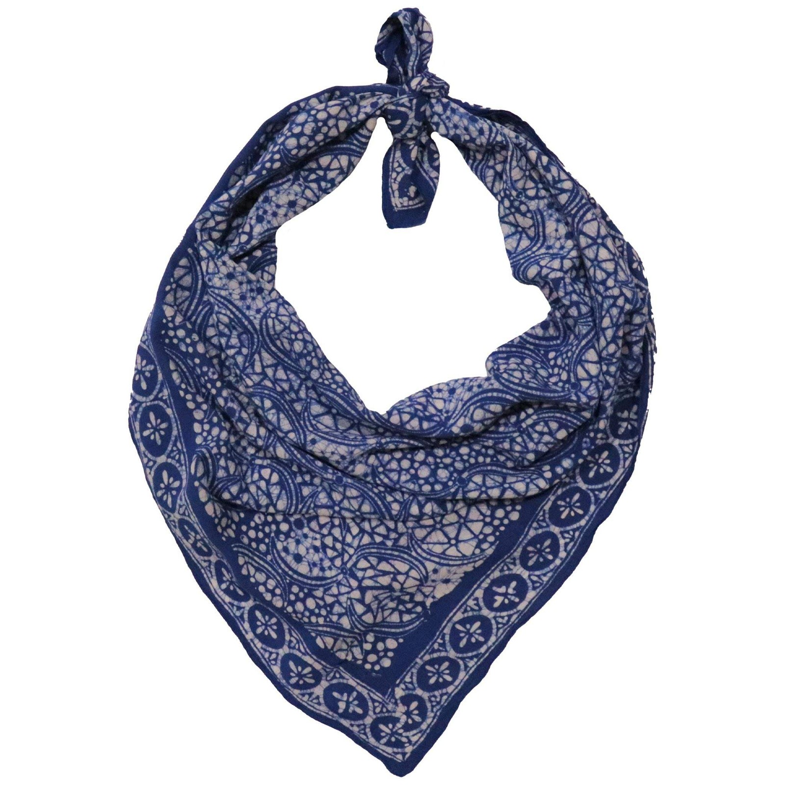 Large 39″ Hand Dyed Batik Bandana – Soft Lightweight Cotton, Blue Stone