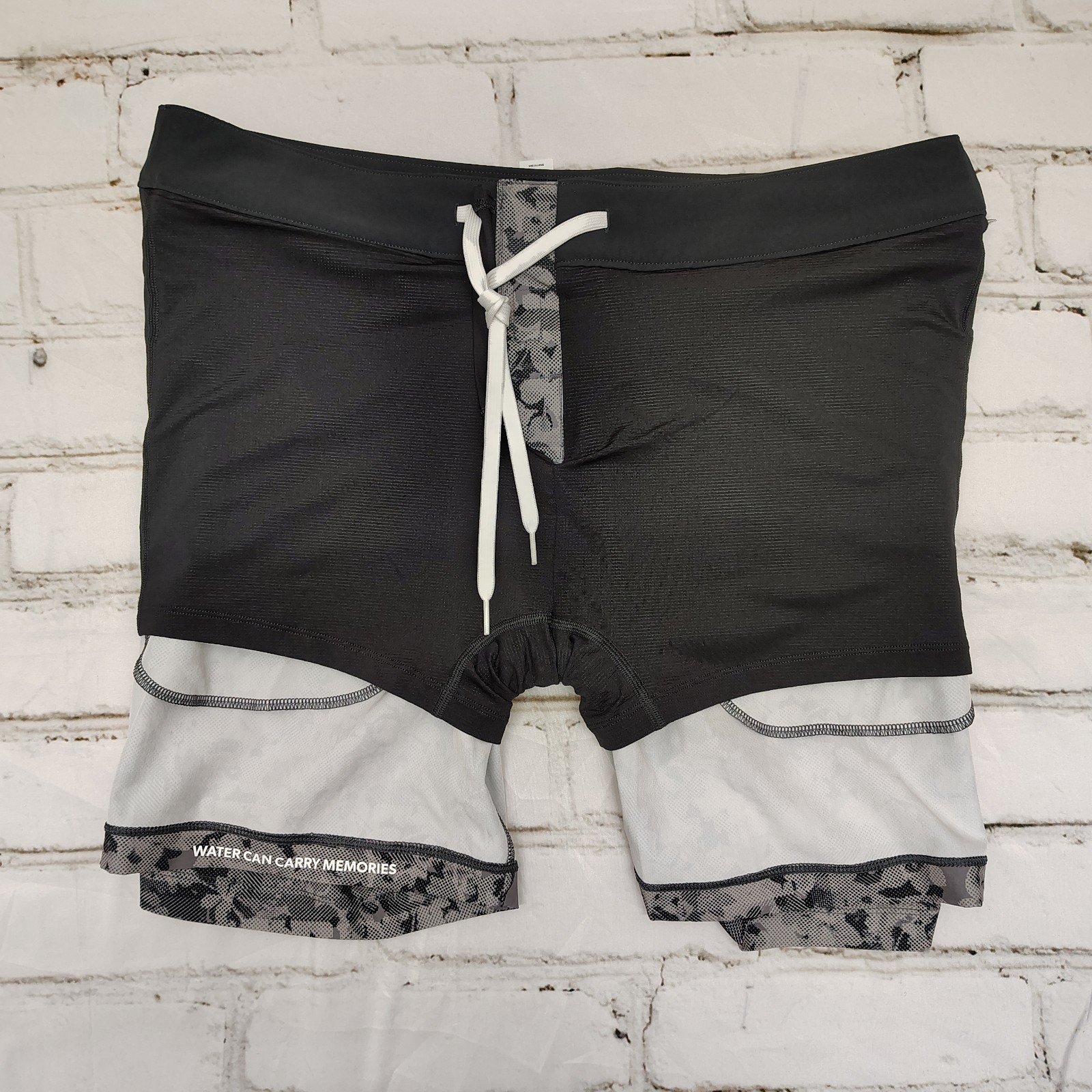 Rhone Point Break Lined Board Shorts Mens 36 Gray Digi Camo Leaf AOP Swim Trunks
