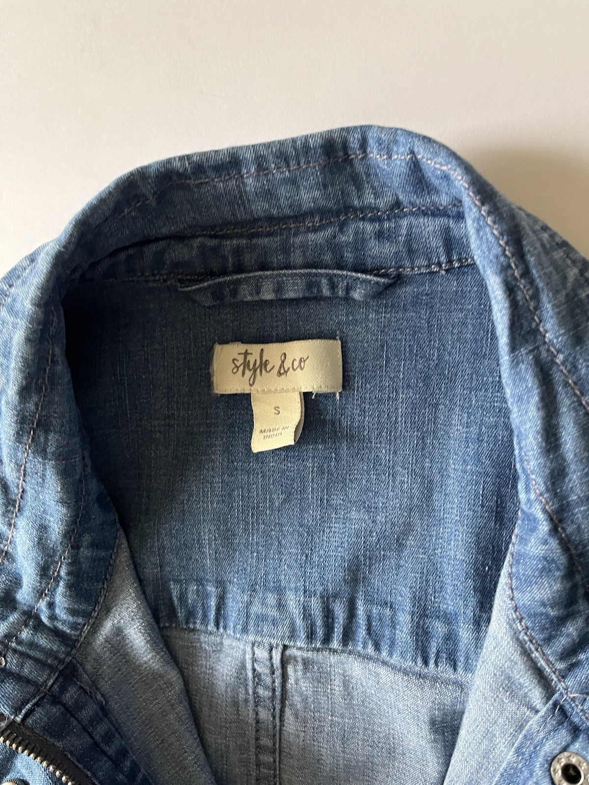 Stylish Ladies Jean Jacket Small by Style And Company Drawstring waist