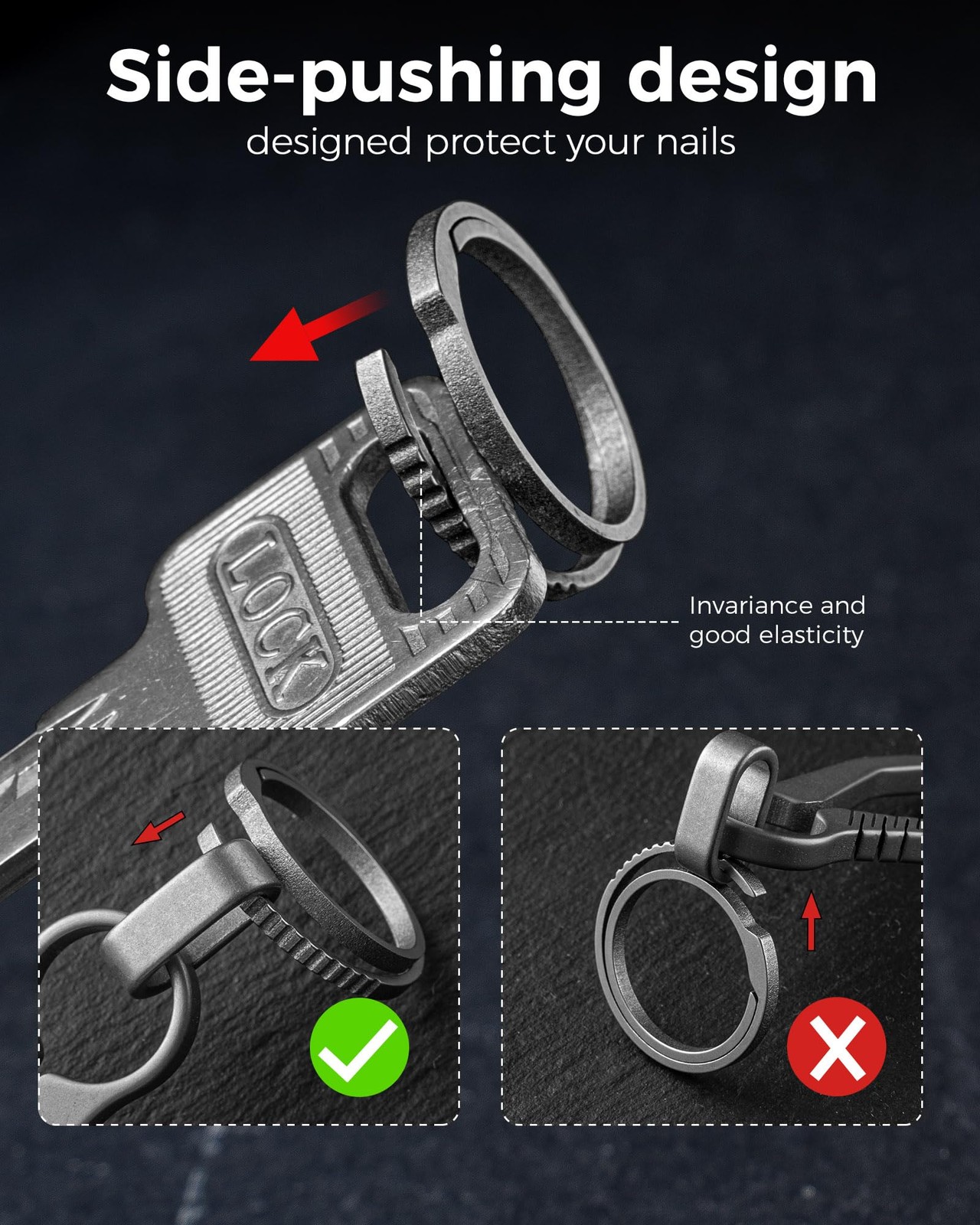 Titanium Mini Key Chain Ring with 3 0.86in Titanium Side-Pushing Designed Key…