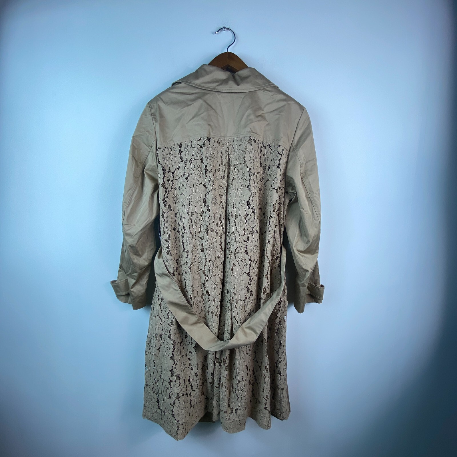 INC Womens Plus 0X Doe Tan Lightweight Lace Back Spring Trench Coat NWT BD35