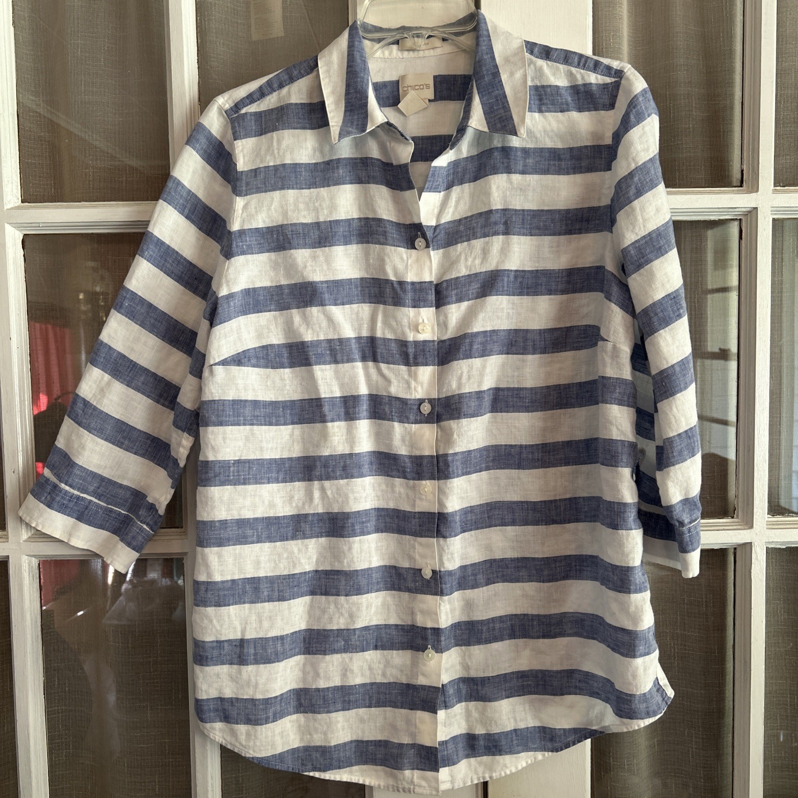 Lot 3-Chicos Top Women’s Floral Crochet Purple White Blue Stripe Navy SZ 1/M