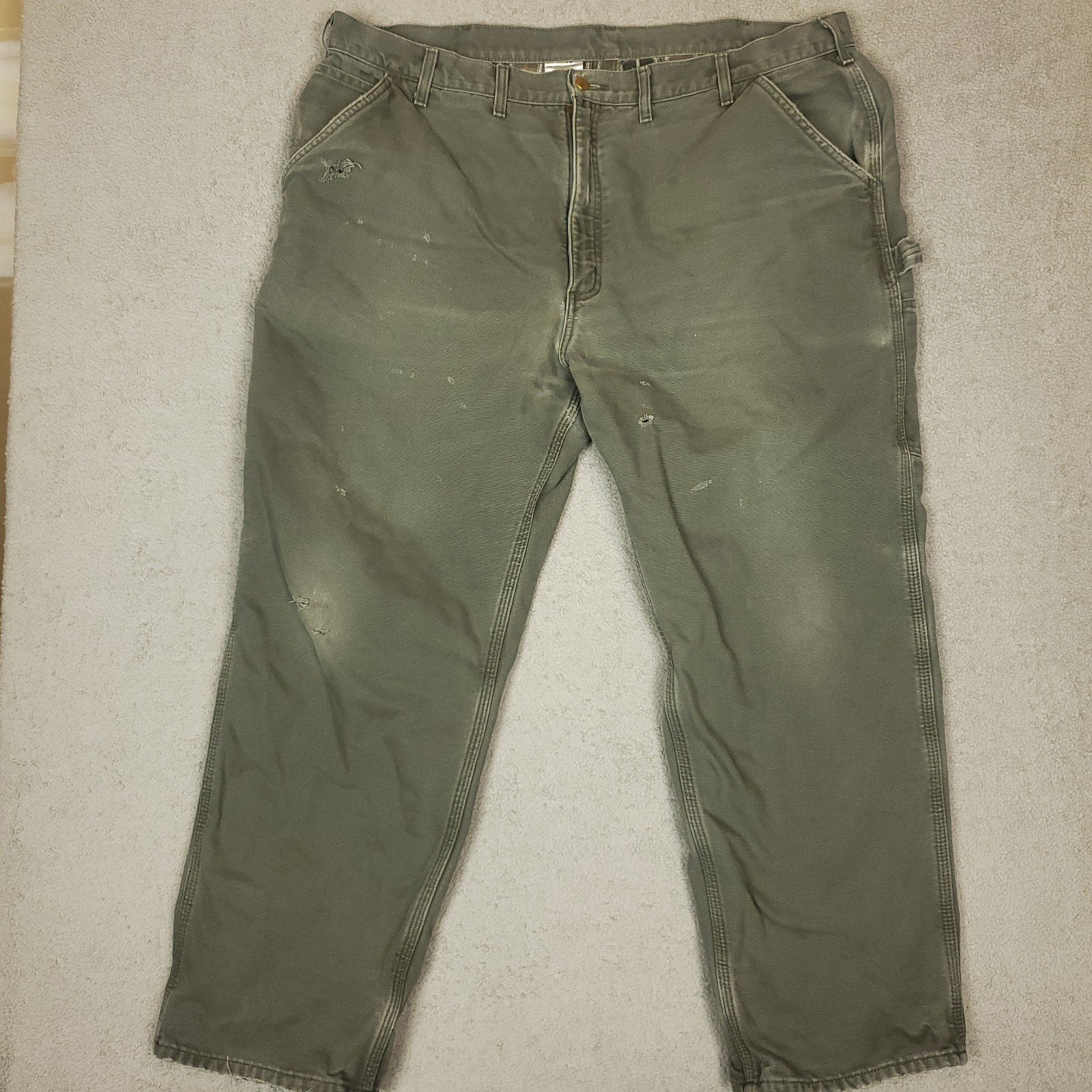 Vintage Carhartt B111 Flannel Lined Pants Men 44×30 MOS Green Duck Canvas Logger