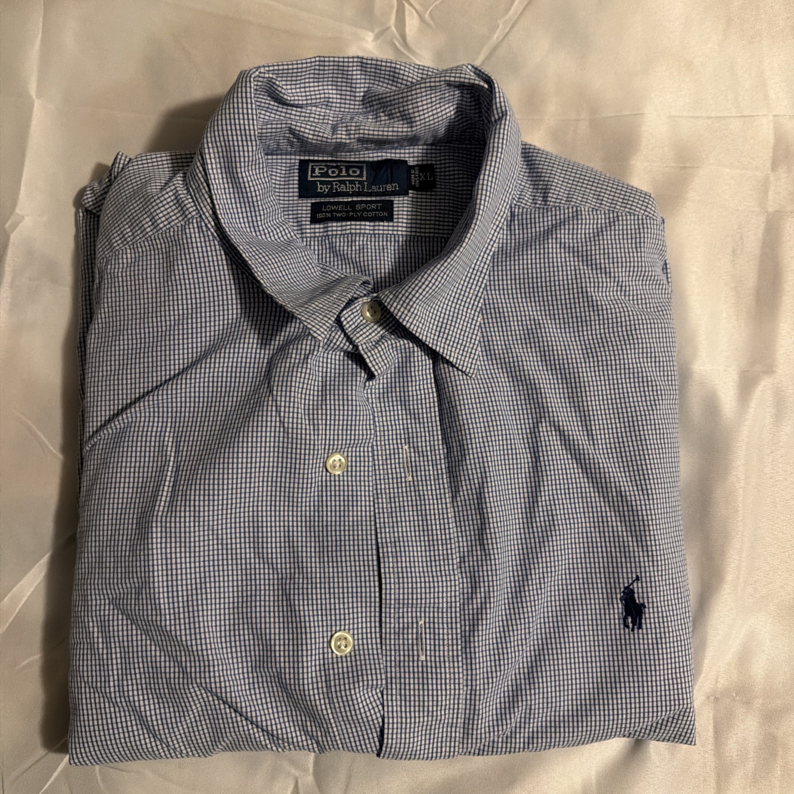 Polo Ralph Lauren Shirt Mens XL Blue White Check Lowell Sport 2 Ply Cotton
