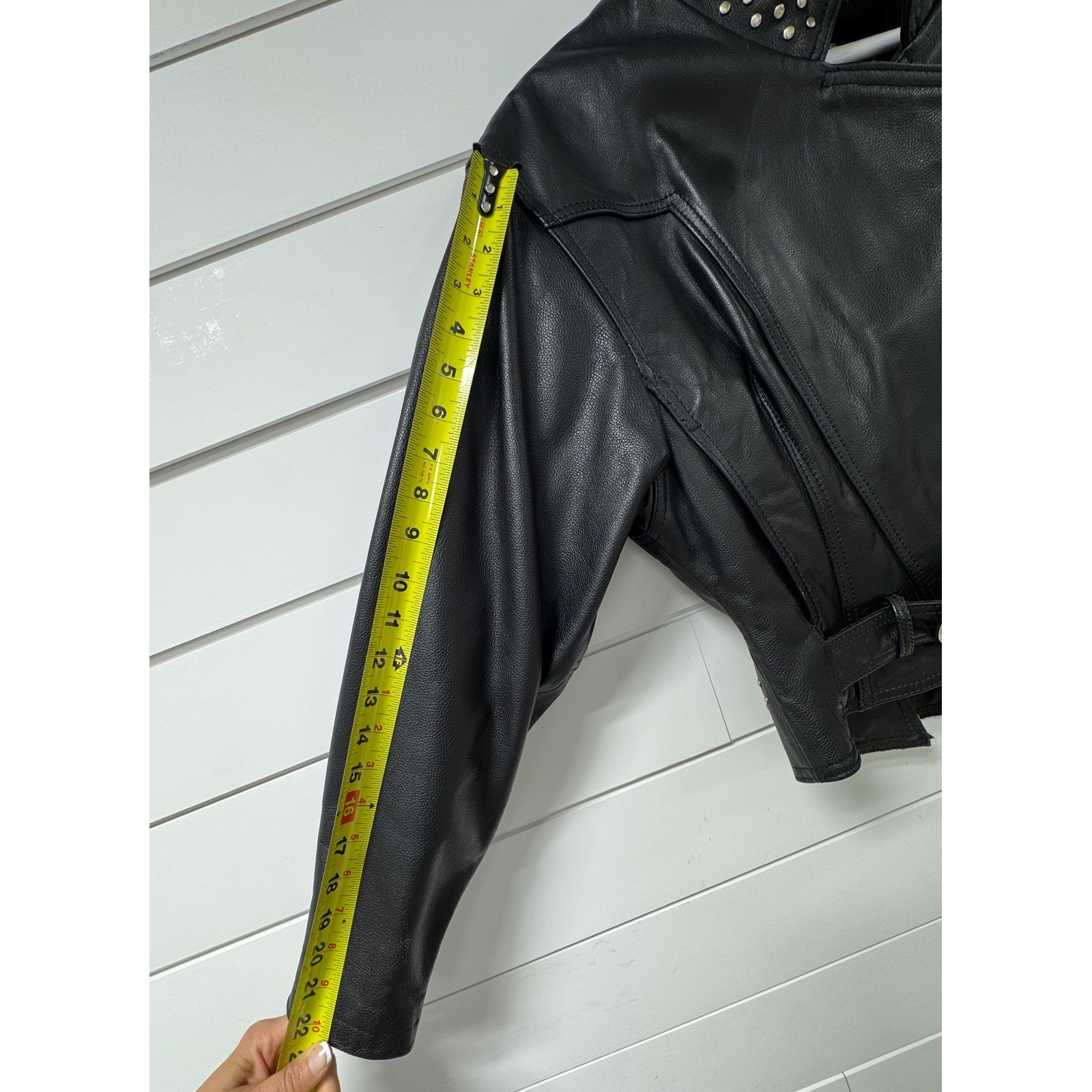Harley-Davidson Womens Black Leather Studded Belted Moto Biker Jacket Cropped
