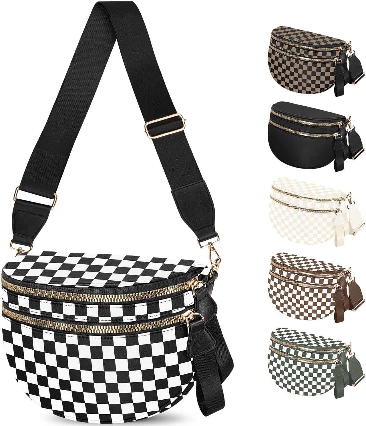 Spacious Nylon Checkered Crossbody Bum Bag for Women, Fashion Checkerboard Fanny